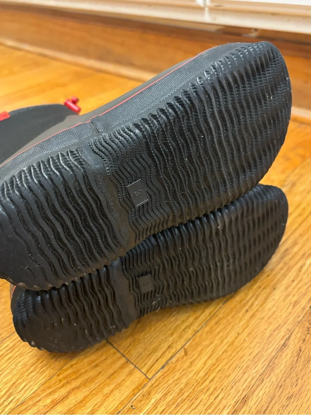 Black Rain Boots with Red Trim